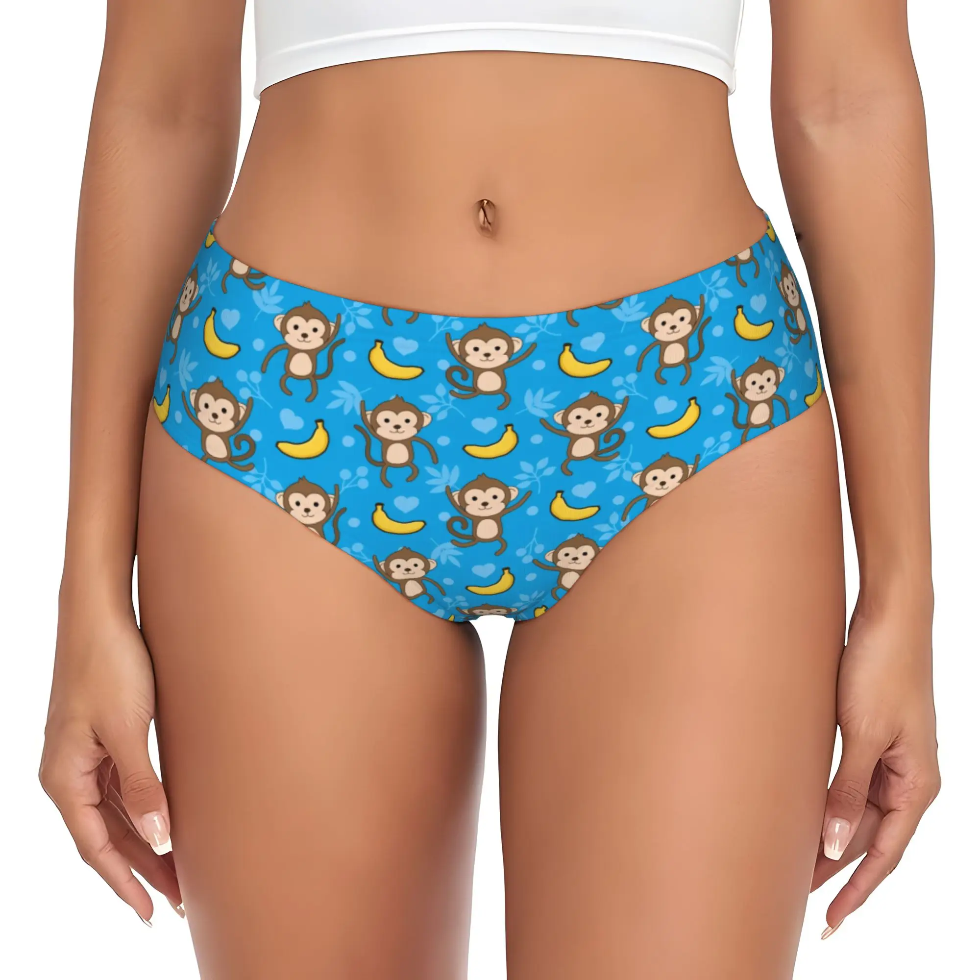 Funny  Colourful Monkey Printed  Brief Panties Women Breathable Stretch Lovely Seamless Banana Pattern  Underwear