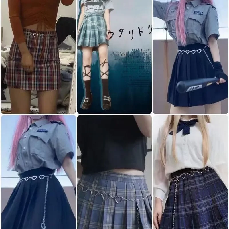 Estilo jk meninas cintura calças cintura corrente coração oco cinta feminina hip hop estilo moda fina cintos de cintura anime lolita traje