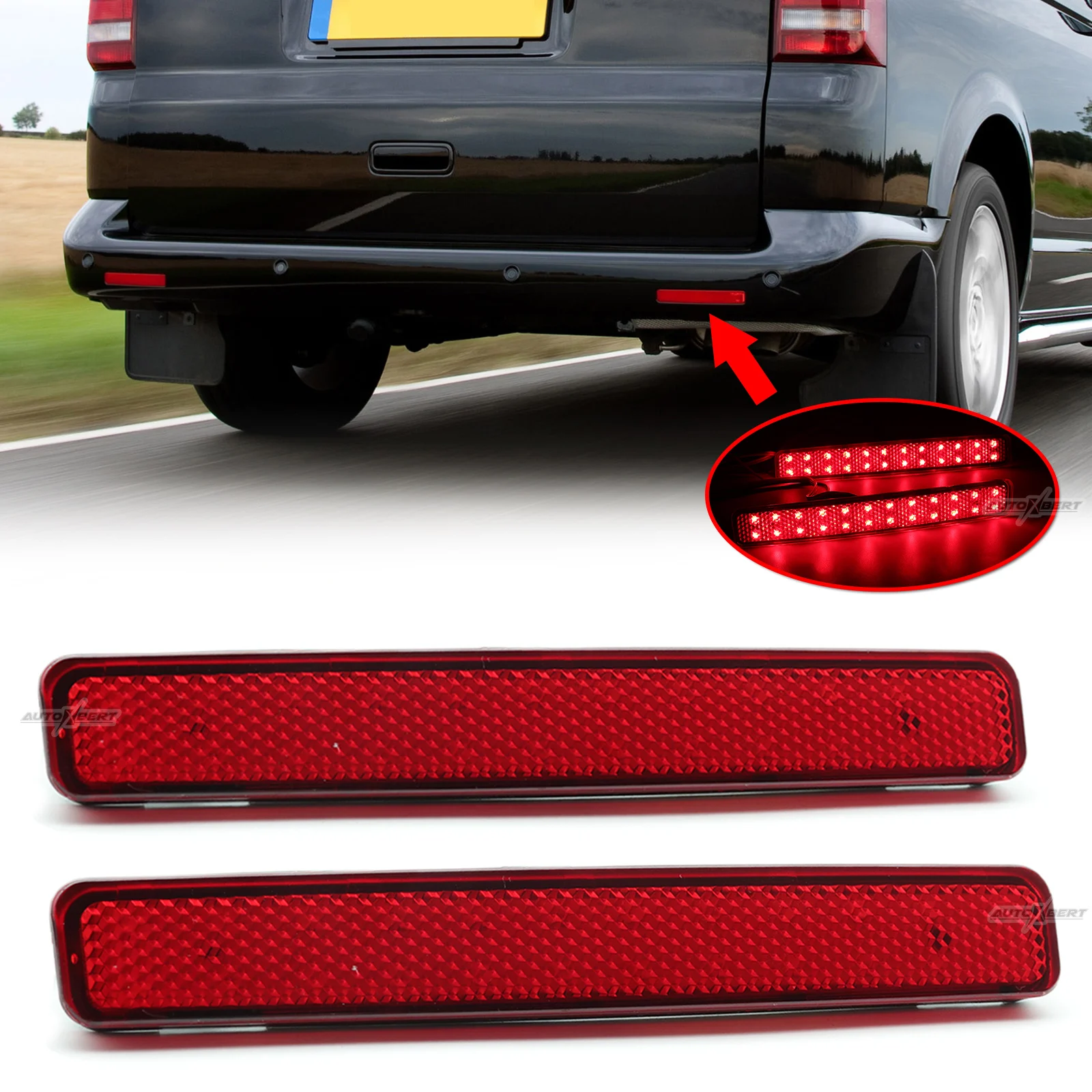 2PCS For Volkswagen T5 Transporter For VW Multivan Caravelle 2003-2011 Red Rear Bumper Reflector LED Light Tail Stop Brake Lamp