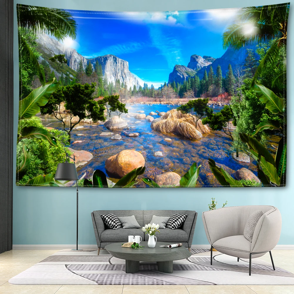 Mountains, rivers, stones, landscapes, printed tapestries, modern style decorative wall hanging art wall hanging patterns