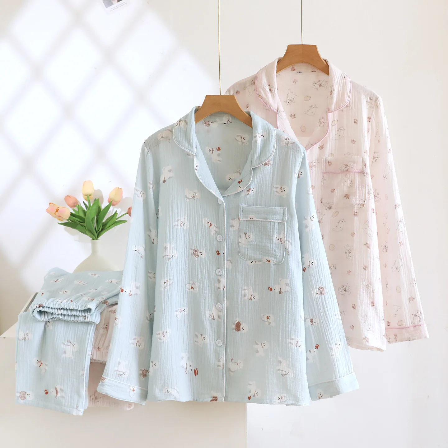 

Осенние женские брюки, пижамный комплект для домашней одежды 2025 года, кардиган с длинными рукавами, свободный простой пижамный костюм больших размеров