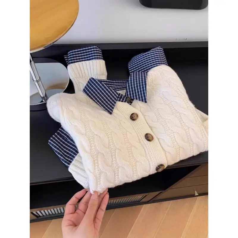 

Women's Clothing Sweater Cardigan Knitted Sweater Cable Knit Two Piece Style Korean Fashion Tops Casual Autumn Winter New Design