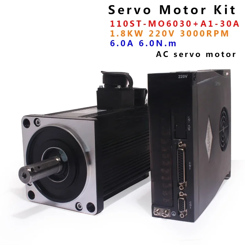 110ST-M06030 6N.M 1.8KW 220V 3000RPM 110ST AC Servo Motor  Matched Servo Driver cable complete motor kits  A1-30A