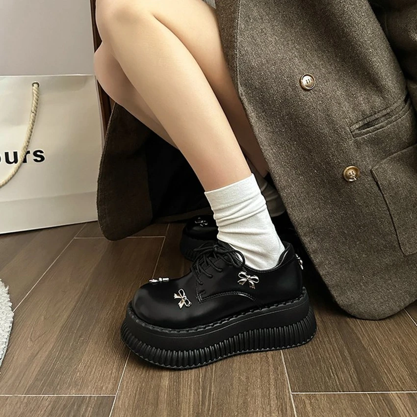 New Women Pumps Derby Oxfords Loafers Chunky Heel Platform Ladies Shoes Female Fashion Casual Retro Black College Daily Footwear