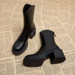 Bottines Imperméables à Talons Très Hauts pour Femme, Chaussures Courtes et Épaisses, Bottes de Rinçage Rondes, Qualité Pu