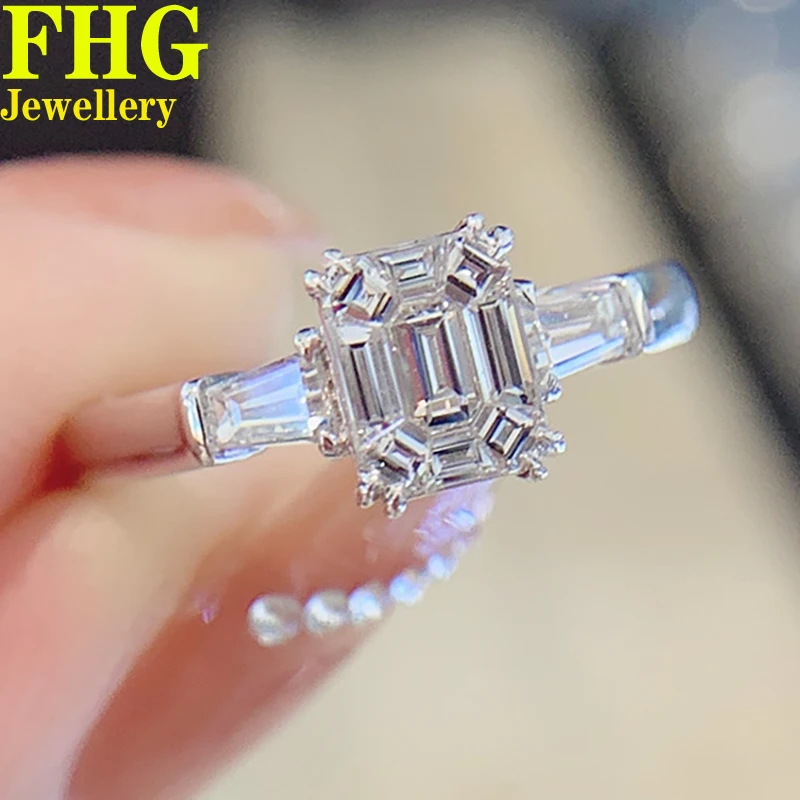 

Emerald shape 1Carat 18K White Gold Women Wedding Party Engagement Ring DVVS1 Radiant Moissanite Diamond Ring Classic Trendy