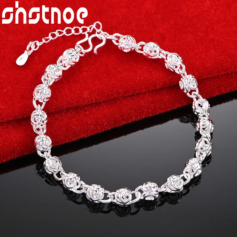 

SHSTONE 925 Sterling Silver Hollow Heart Bead Ball Chain Bracelet For Woman Engagement Wedding Accessories Party Fashion Jewelry