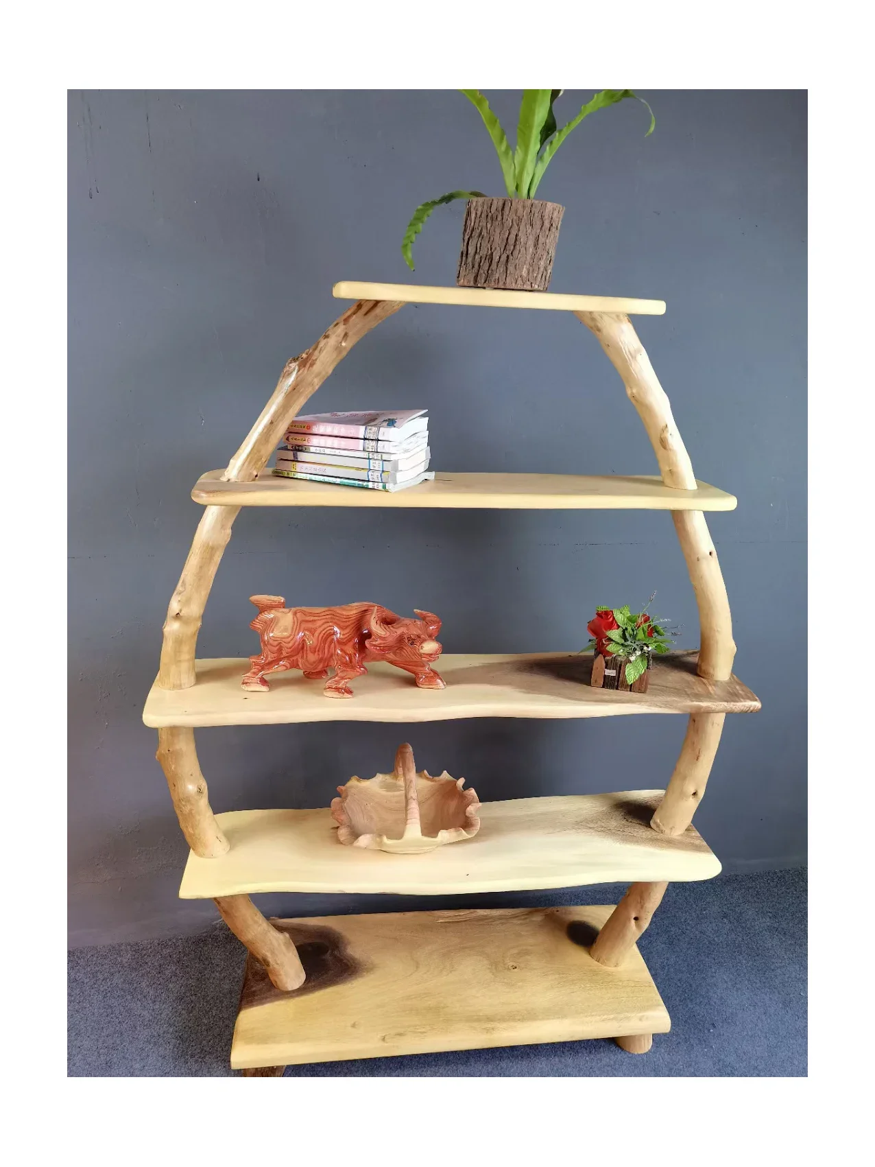رف عرض سلم زهرة خشبية عالية الجودة حامل نبات قائم #3