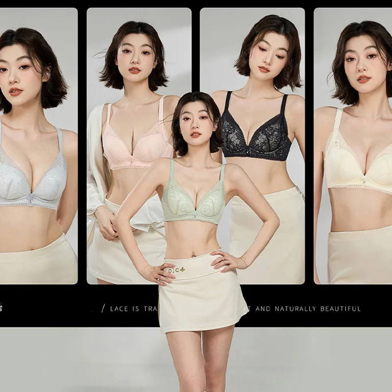 Premium Sexy Lace Mesh Bra French Alluring Gather Together Deep V Anti-Sagging 10A Health Care of Health Cotton Breathable Side