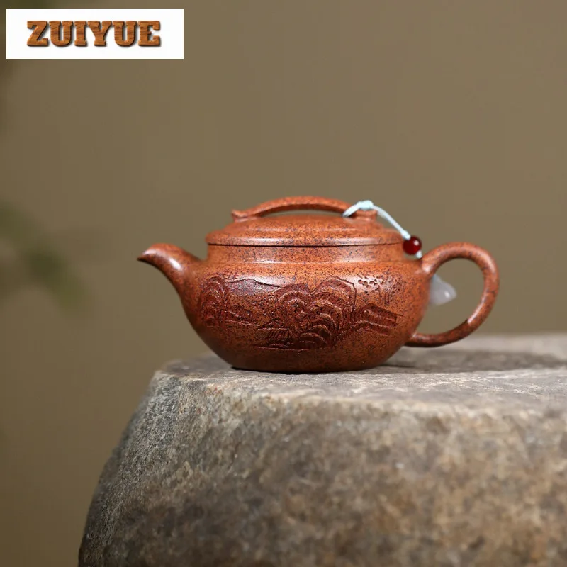 

260ml Yixing Purple Clay Teapots Handmade Large Caliber Pot Raw Ore The Keel Gold Sand Tea Maker Kettle With Filter Zisha Teaset