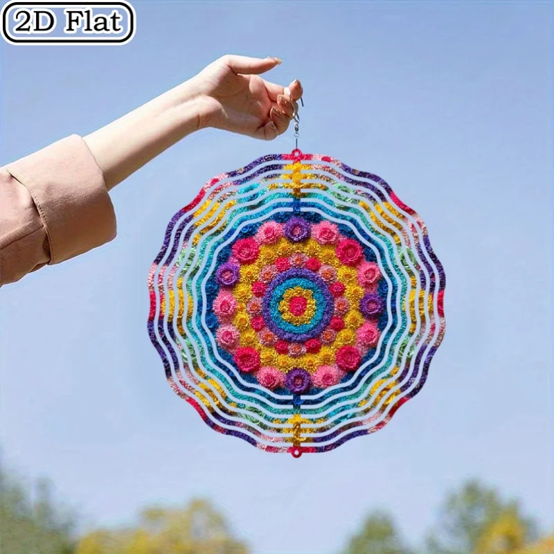 CIFBUY 2D Colorful Mandala Animal Plant Wind Chime Metal Spinner with 360 Rotating Hook Hanging Ornament for Garden Patio Outdoo