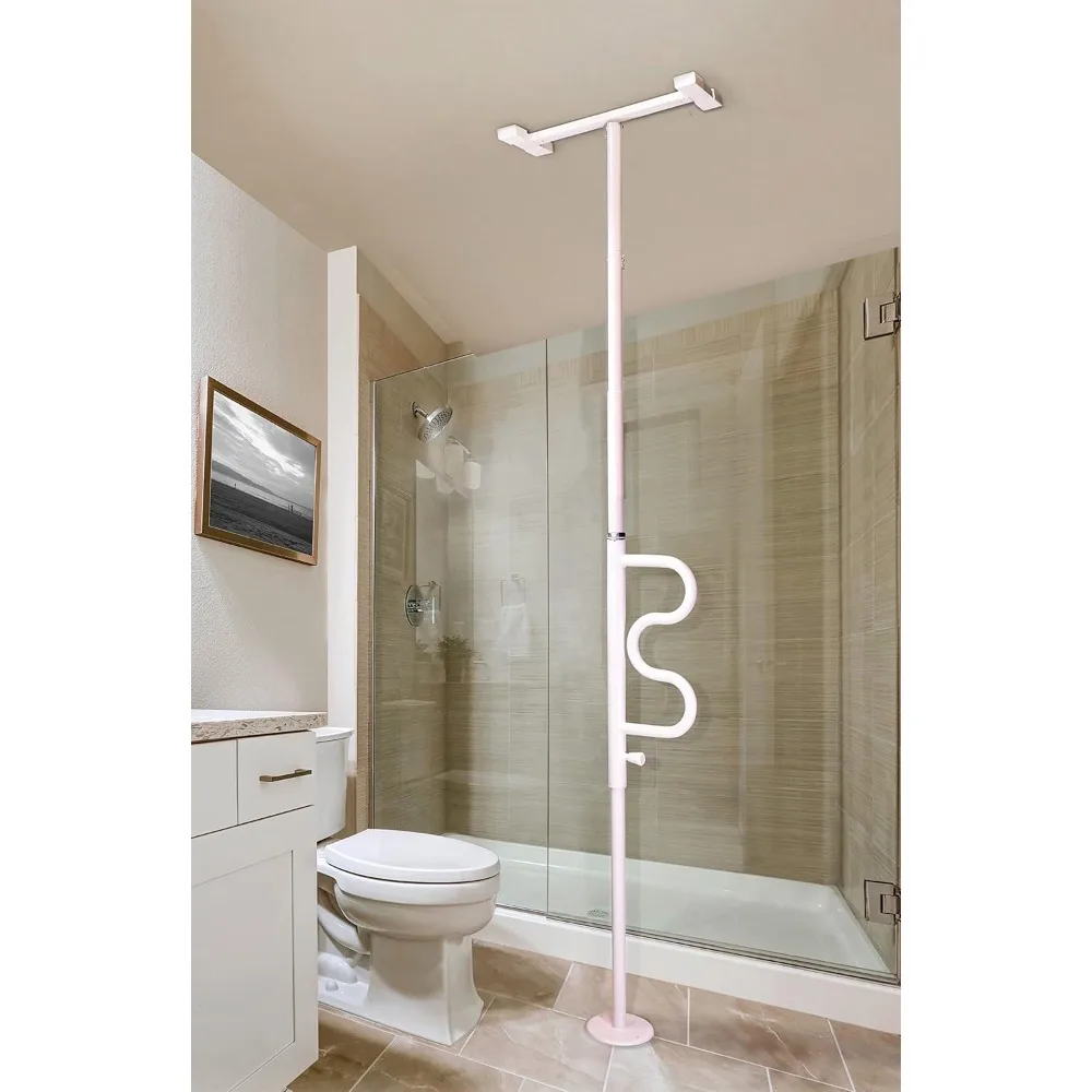 

Security Pole and Curve Grab Bar, Elderly Tension Mounted Floor to Ceiling Transfer Pole, Bathroom Safety Assist and Stability