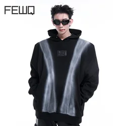 FEWQ Hoodie Men's Autumn Winter Niche Design Printed Shoulder Pad Silhouette Contrast Color Casual Male Tops Fashion 24E1768