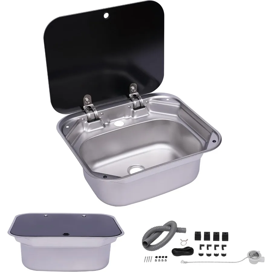 

17-дюймовая кухонная раковина для автофургона, рабочая станция, одна чаша, раковина из нержавеющей стали, вставная раковина со складной крышкой C