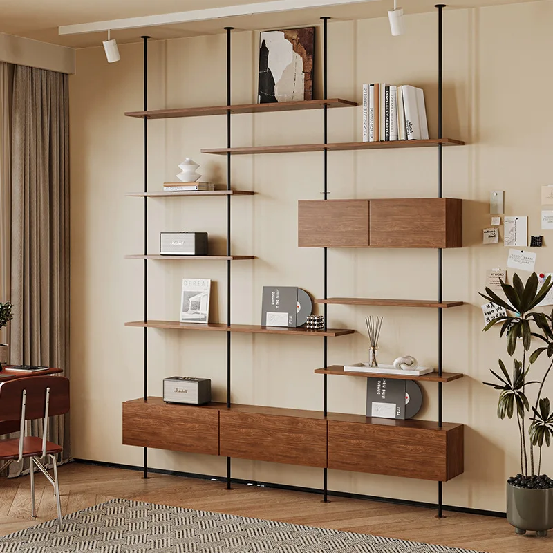

Italian minimalist bookshelf, living room multi-layer solid wood bookcase integrated, display and storage, indomitable