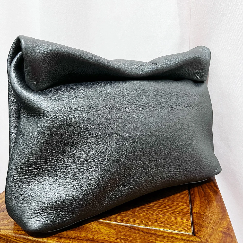 100% Echtes Leder Kuhhaut-Handtasche Hochwertige Leder-Damenhandtasche Faltbare Designer-Handtasche mit Einfachem Magnetgriff – Detail 18