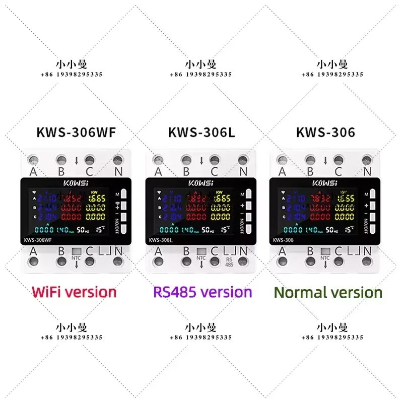 KWS-306L/WF 3 Phase 4 Wire Smart Power Meter WiFi 80A Din Rail Energy Tester KWh Voltmeter Ammeter Voltage Protection Relay