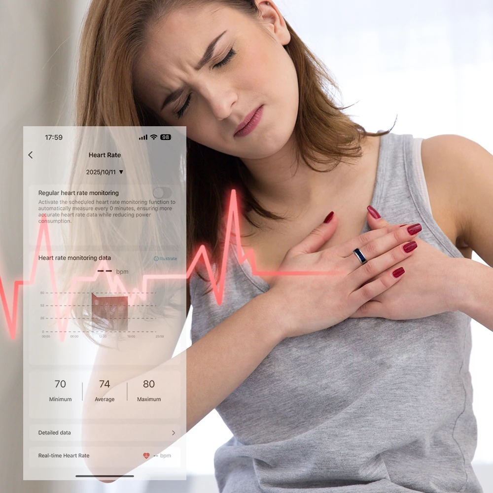 Smart ring touch display heart rate blood oxygen sleep detection exercise step counting finger ring time display