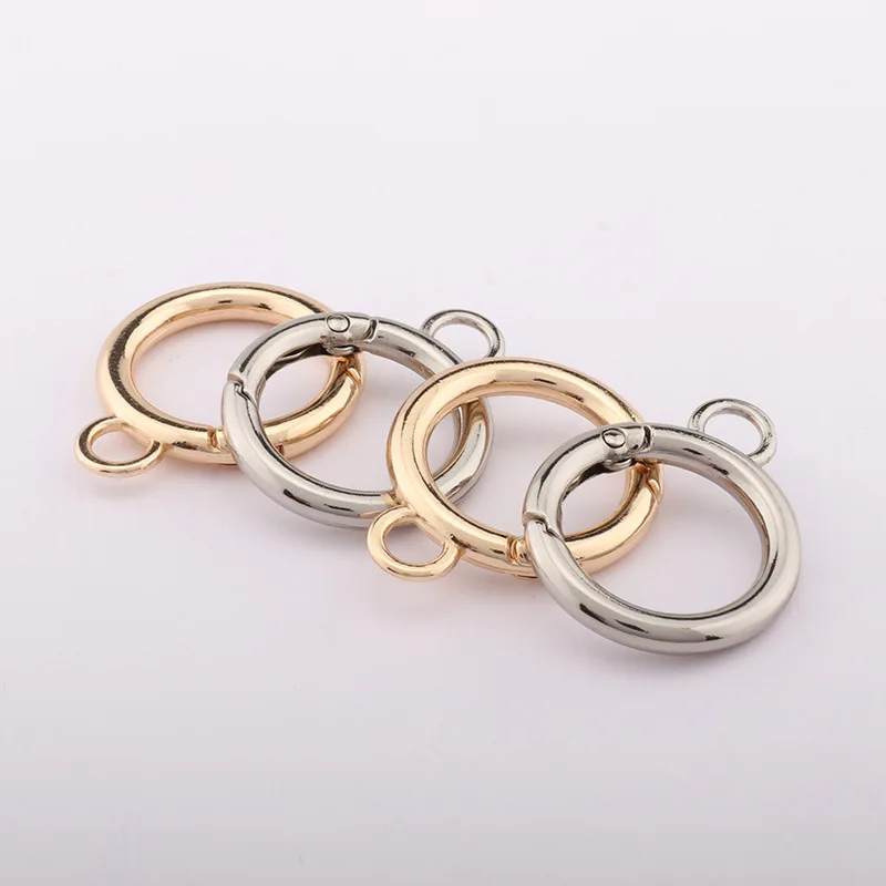 5Pcs Round Keychains Carabiners Clips Snap Hooks With Fixed Eyelet Spring Gate DIY Pendant Connector Cars Dog Chain Buckles