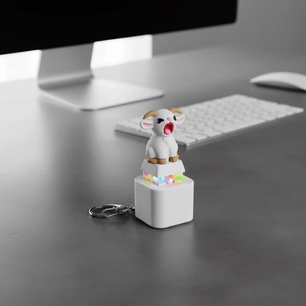 Rechargeable Screaming Goat Key Chain LED-Glowing Anti-Stress Fidget Button Cartoon Cat Pocket-Sized Sounding Key Ring Gamers