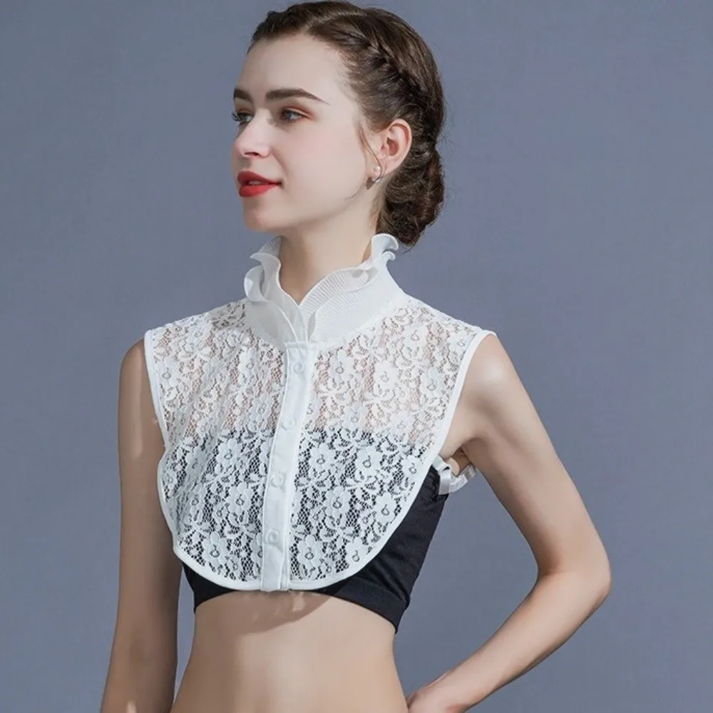 

Elegant Detachable Fake Collar Easy To Match Hollow Flower Lace Lapel Half Shirt White Black Victorian Collar
