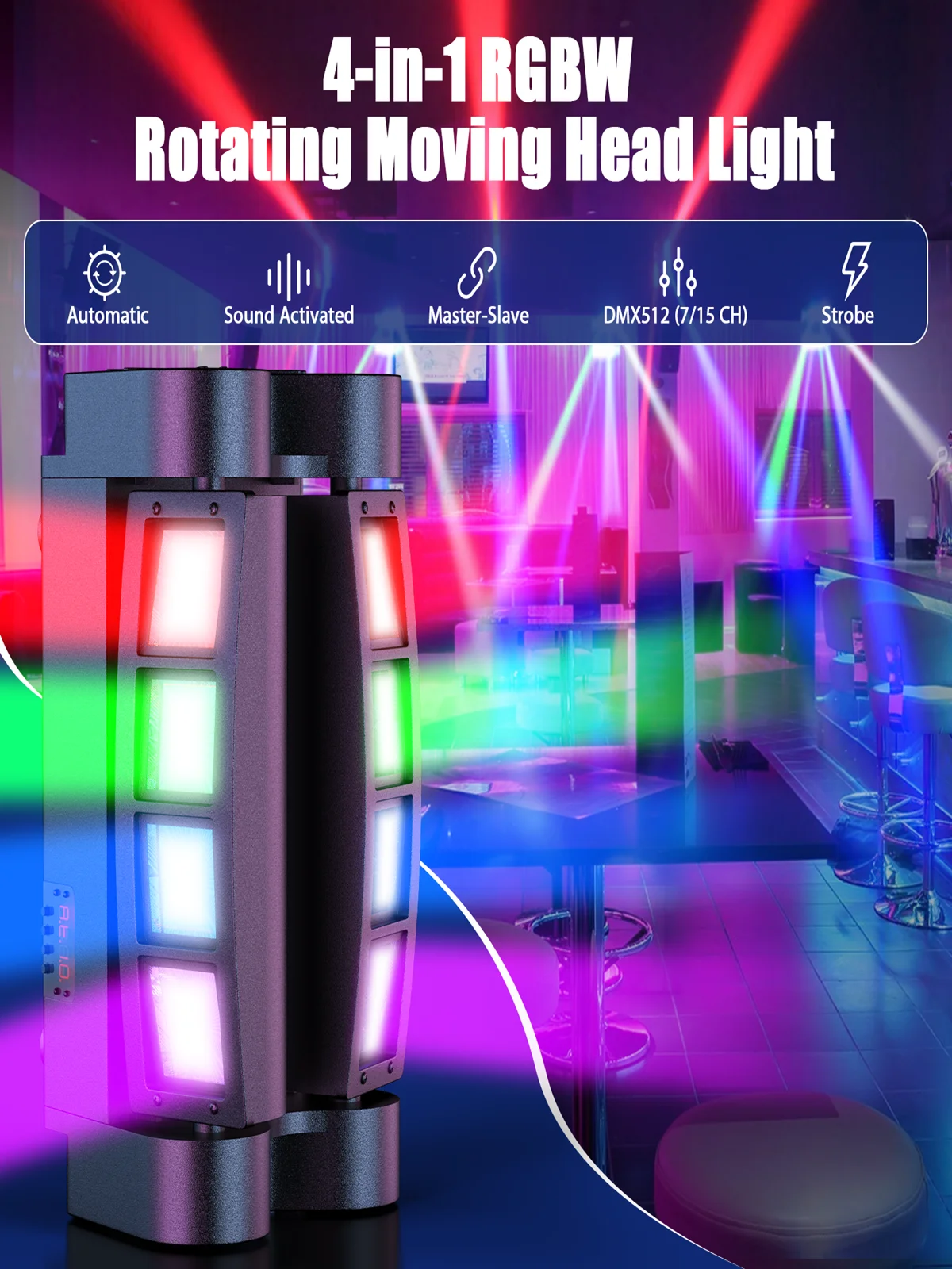 Yiflamefly Mini Spider Light 8X10W RGBW LEDs Rotierende Moving-Head-Lichter Stroboskop-Discolichter für Bar, KTV, Hochzeit, Party, Show, Club