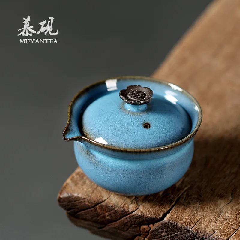 Mutaoy Japanese-Style Handmade Tea, Longquan Celadon Ceramic , Rustic Tery Kung Fu Tea Set, With Handle, Single