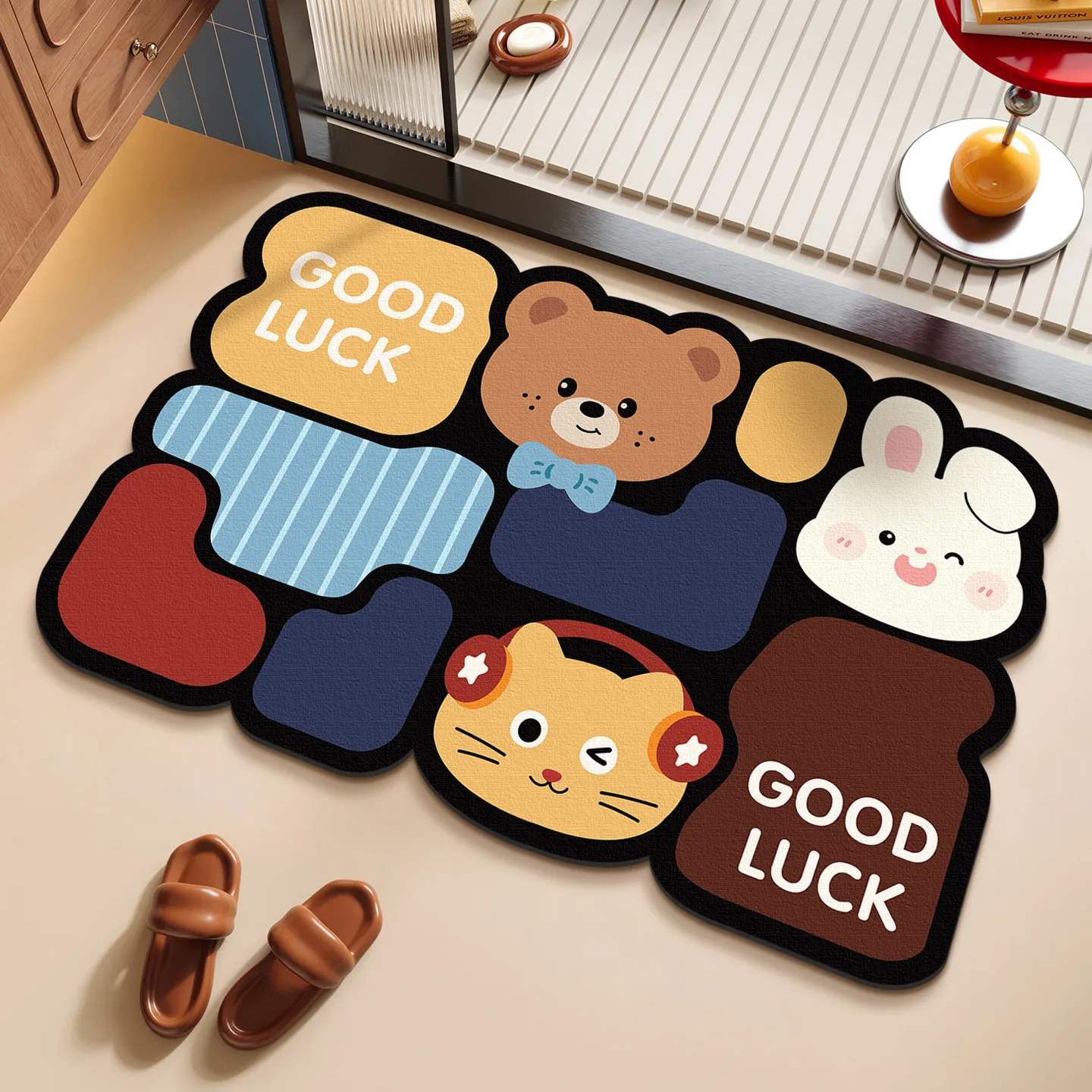 VIKAMA Summer Beach Ocean Puzzle Shaped Bath Mat Non Slip Washable Absorbent Rug Cartoon Jellyfish Shell Home Decor Mat