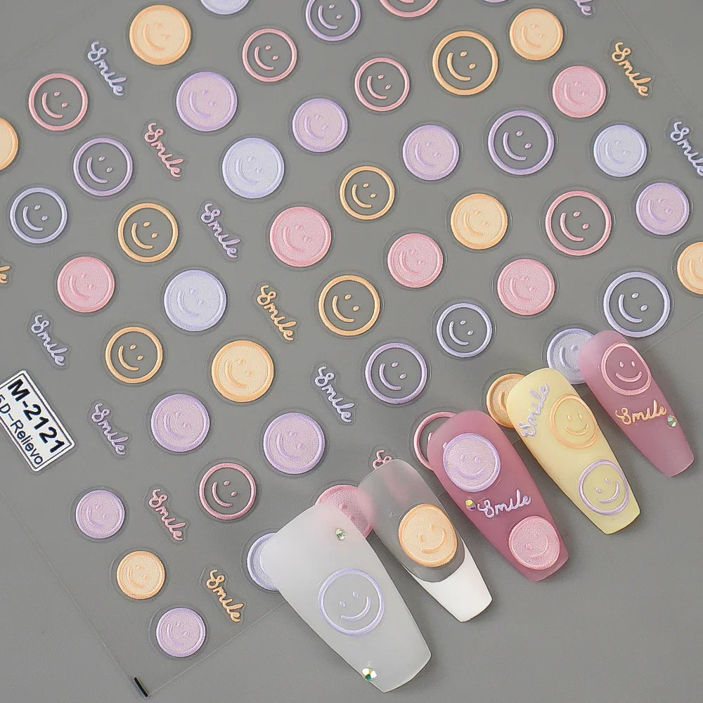 5D رائعة الوجه المبتسم مسمار ملصقات تنقش اليابانية معكرون مسمار الفن ذاتية اللصق زينة اكسسوارات DIY بها بنفسك