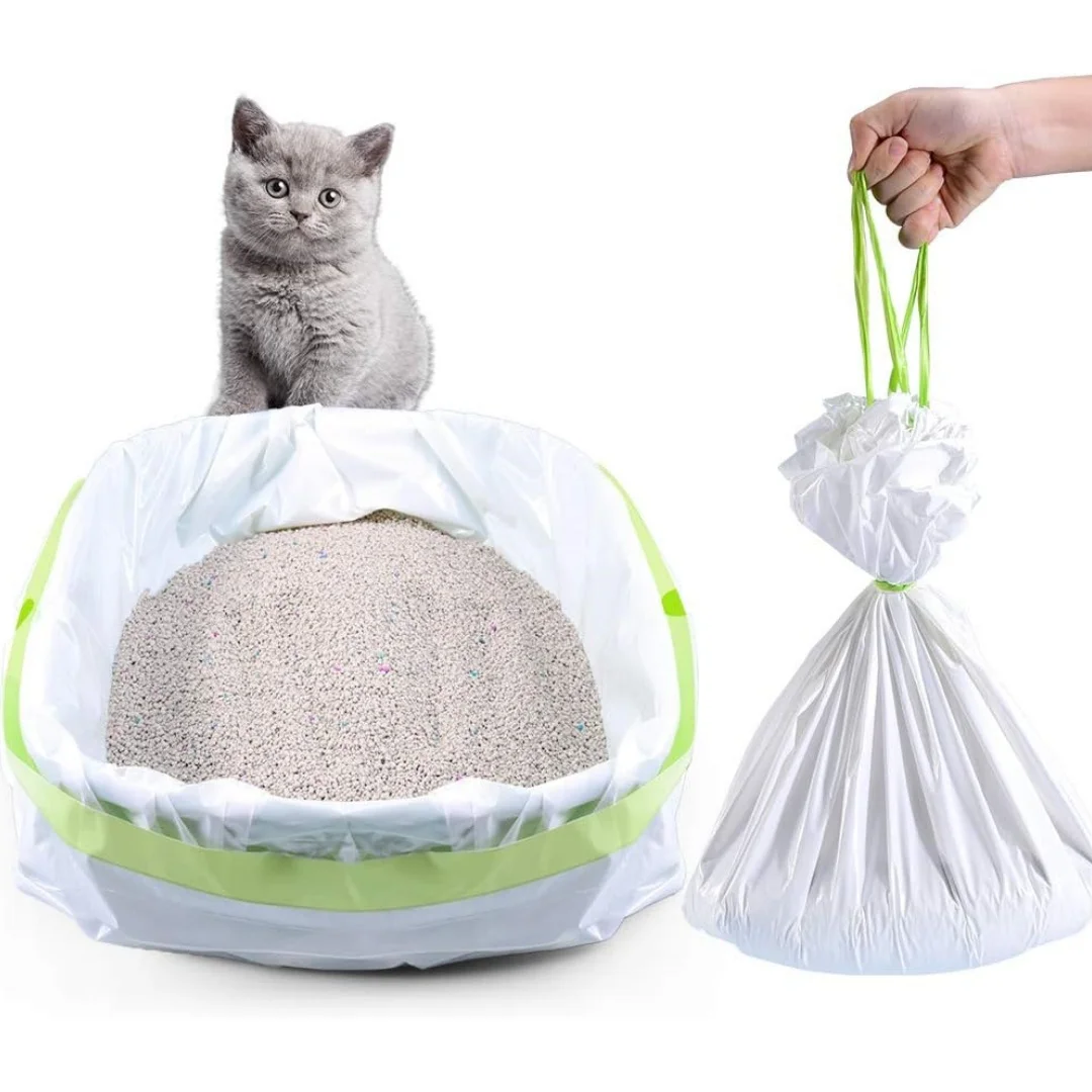 Cat litter pad, large drawstring, ultra durable pet litter box liner, extra thick litter box bag -20 pieces 25.2inch x 15.7inch