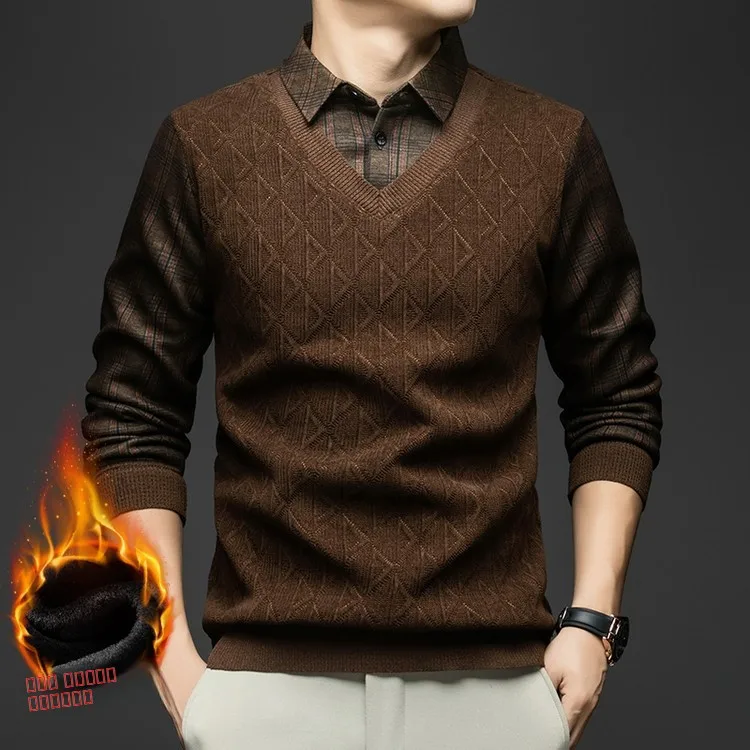 

Busin Casual Thiened Fce Lined Knitted Wool Sweater for Men Autumn Winter New Sle Faionable Casual Woolen irt
