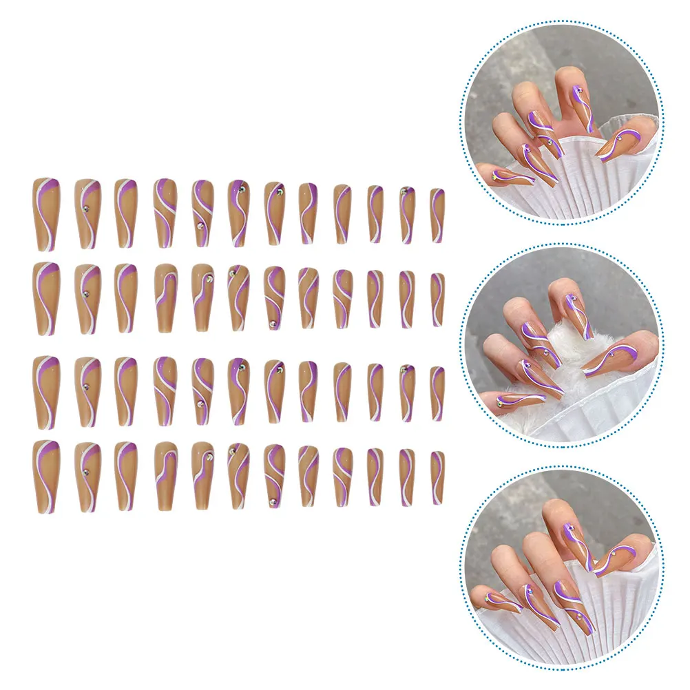 

48pcs Square Coffin Fake Nails Bright Color Long False Nail Stickers Removable Fingernail Art Decor For Diy Salon Home Use