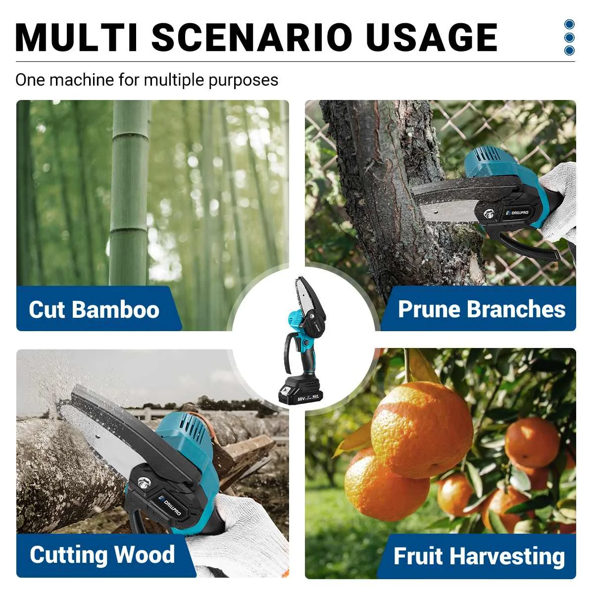 Imagem -06 - Drillpro Cordless Mini Motosserra Elétrica sem Escova Jardim Ferramenta para Carpintaria Bateria Makita 18v 1200w