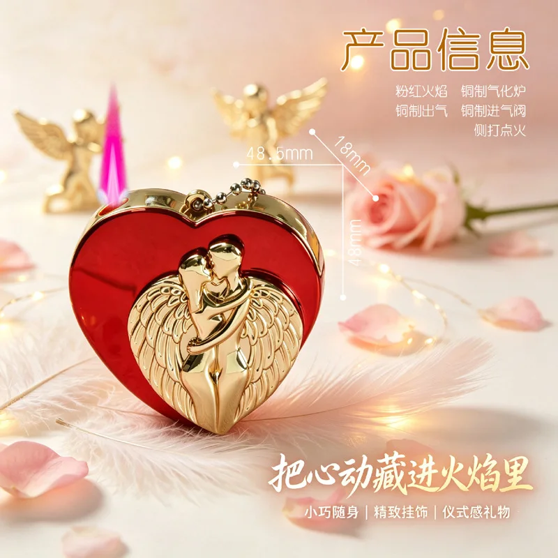 New Creative Angel Wings Love Pendant Windproof Inflatable Lighter, Gift for Boyfriend and Girlfriend on Holidays