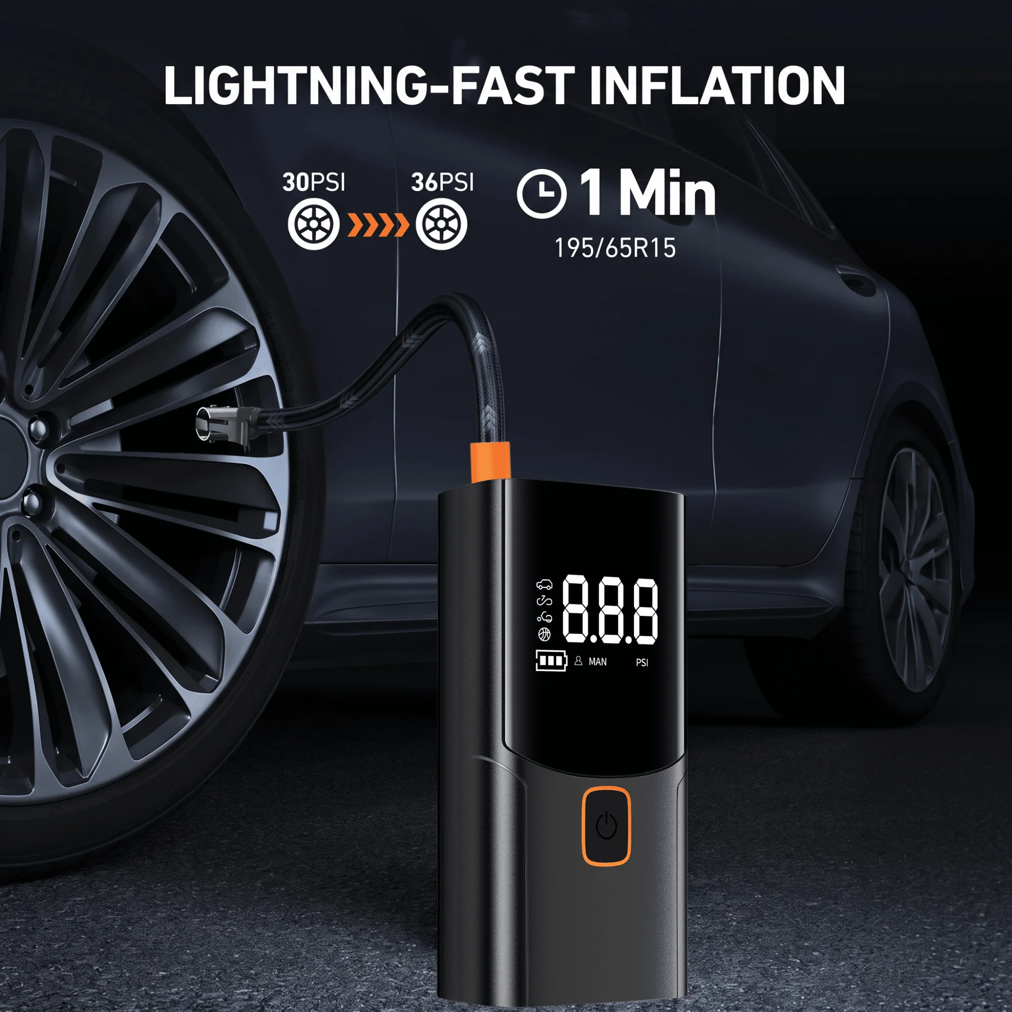 STSCELZ Portable Tire Inflator, 150 PSI Digital Air Compressor for Car, Motorcycle and Bicycle Tires, 5 Inflation Modes with Pressure Display
