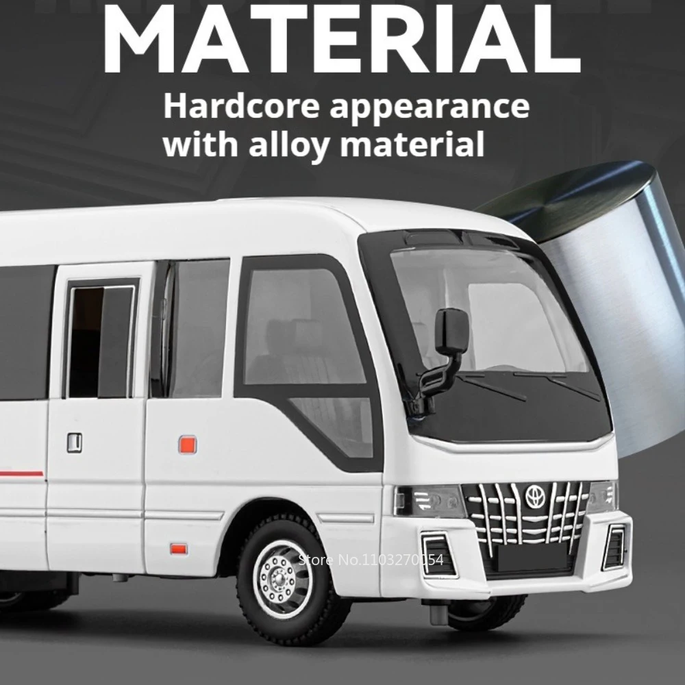 1:33 Schaal Coaster Zakelijke Bus Diecast Legering Model Speelgoed Autodeuren Geopend Geluid Licht Trek Miniatuur Voertuigen Kinderen Geschenken