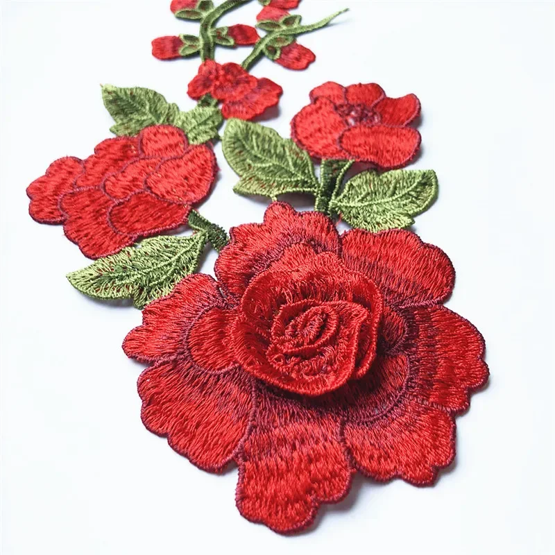 29CM Red Blue Embroidered Sew Patch Rose Flowers 3D Peony Wedding Appliques Lace Trims For Bride Evening Dress DIY Decoration