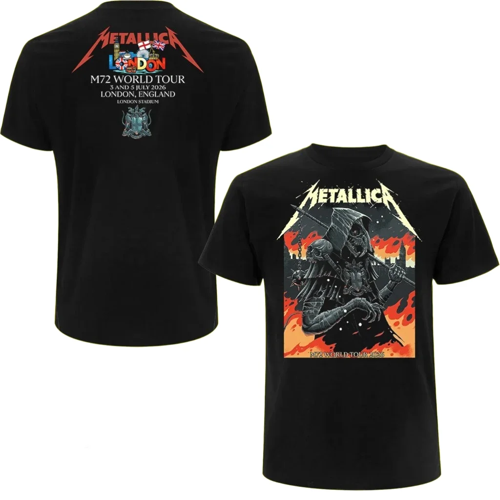 Metallica M72 World Tour London Authentic 2026 T-Shirt 100%Cotton Men's Women's Y2k Popular Oversized Tshirt Casual O-Neck Tee