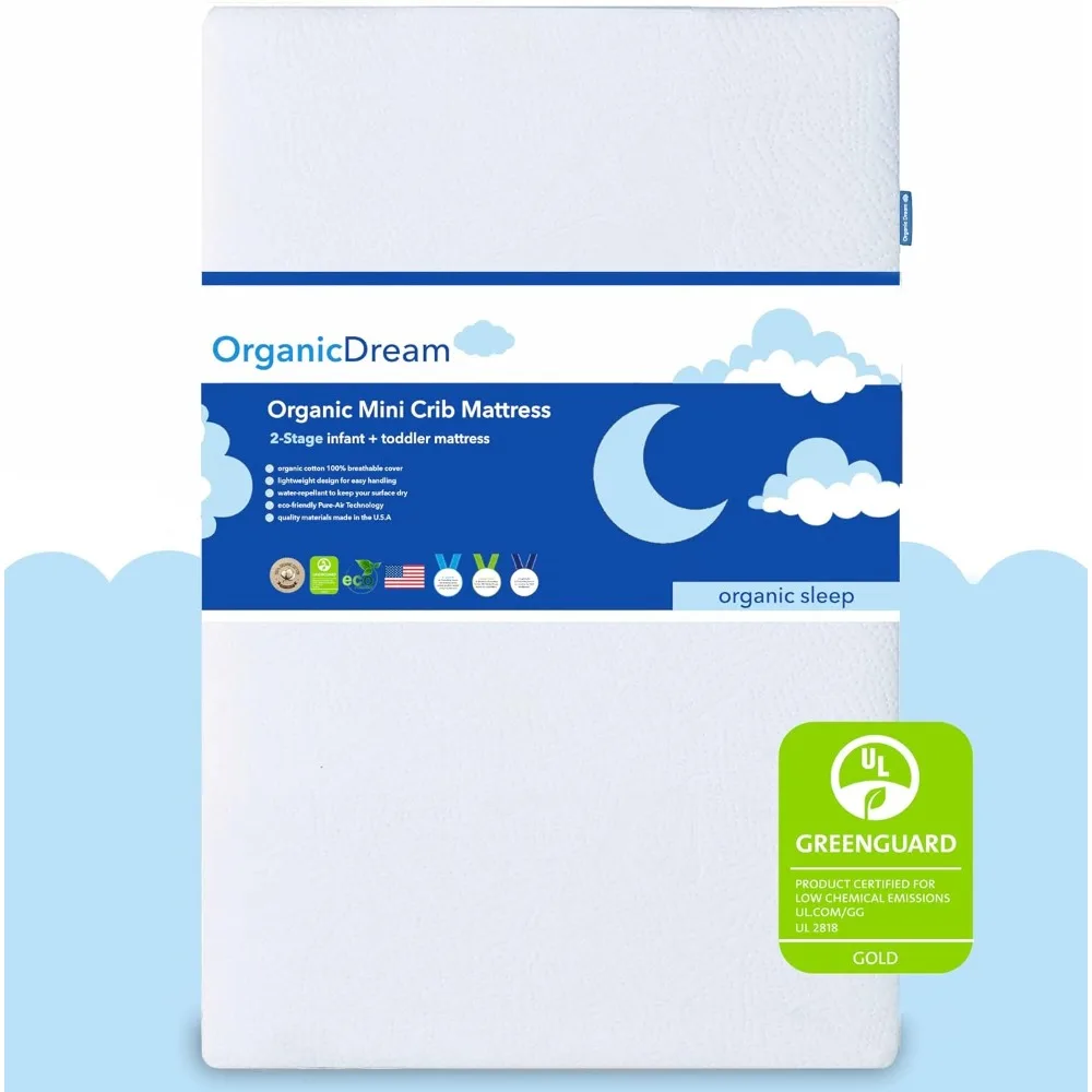 

Матрас для мини-кроватки Organic Dream 5 дюймов — 100% дышащий, прованский, чтобы снизить риск осушения — GREENGUARD I 2-ступенчатый, моющийся I Экструтр