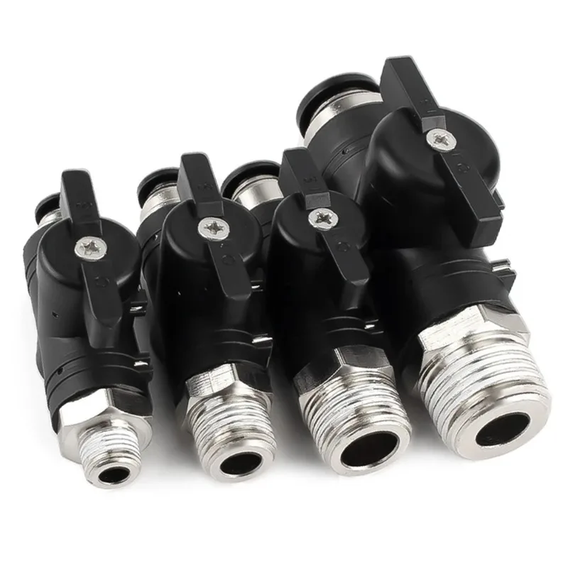 Pneumatic Manual Valve Black Air Hose Connector Air Pipe BC 6 8 10 12mm Thread BSPT 1/8 1/4 3/8 1/2 Flow Controller Hand Valve