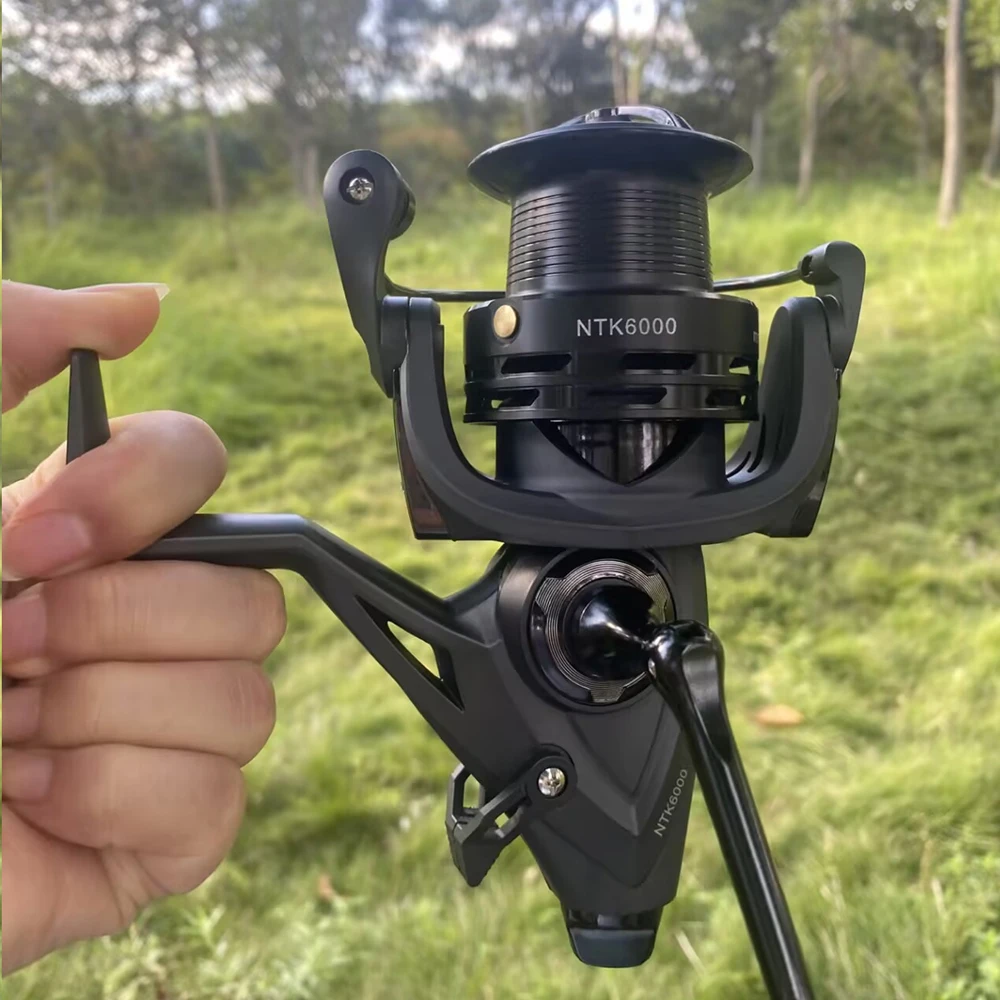 Max Power 10 kg Karpfen vorne hinten Doppelbremse Spinn-Angelrolle links/rechts Angelrad mit austauschbarem Griff für alle Wasser