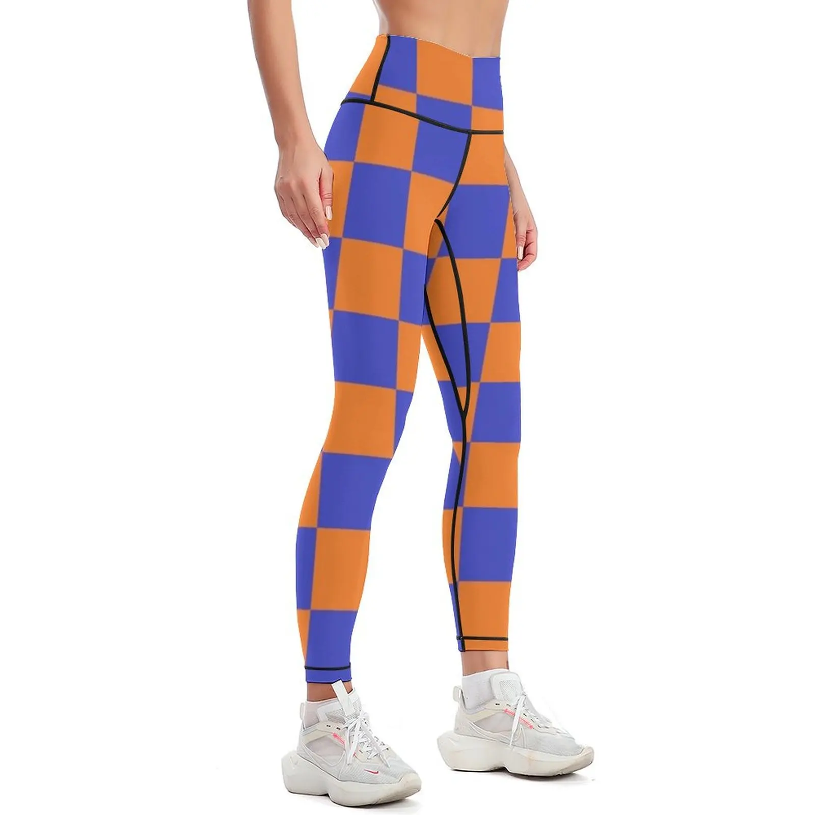 Checkered Blue and Orange Leggings Fitness's gym clothes Legging sport Womens Leggings