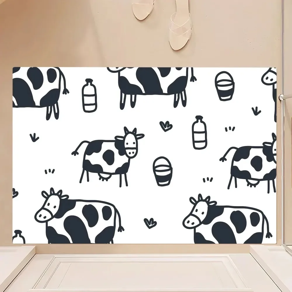 Cartoon Cow Print Floor Mat Bedroom Kitchen Bathroom Absorbent Mat Home Decor Entrance Entrance Carpet