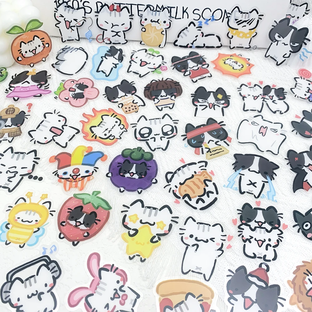 54 stücke Kleine Katze Transparent PET Aufkleber Aufkleber Für Laptop Sammelalbum Koffer Gitarre DIY Ästhetische Aufkleber Kreative Geschenke – Detail 3
