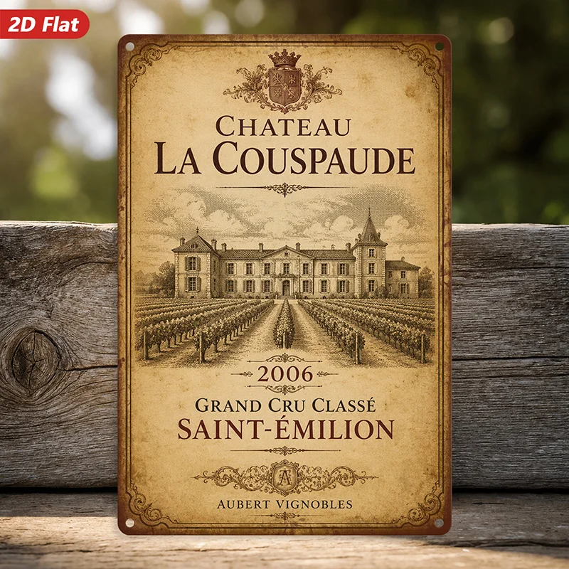 French Festive Estate Metal Sign Wall, Ideal for Workspace Bedroom, Vintage Vineyard Illustration, Classic Chateau Architecture
