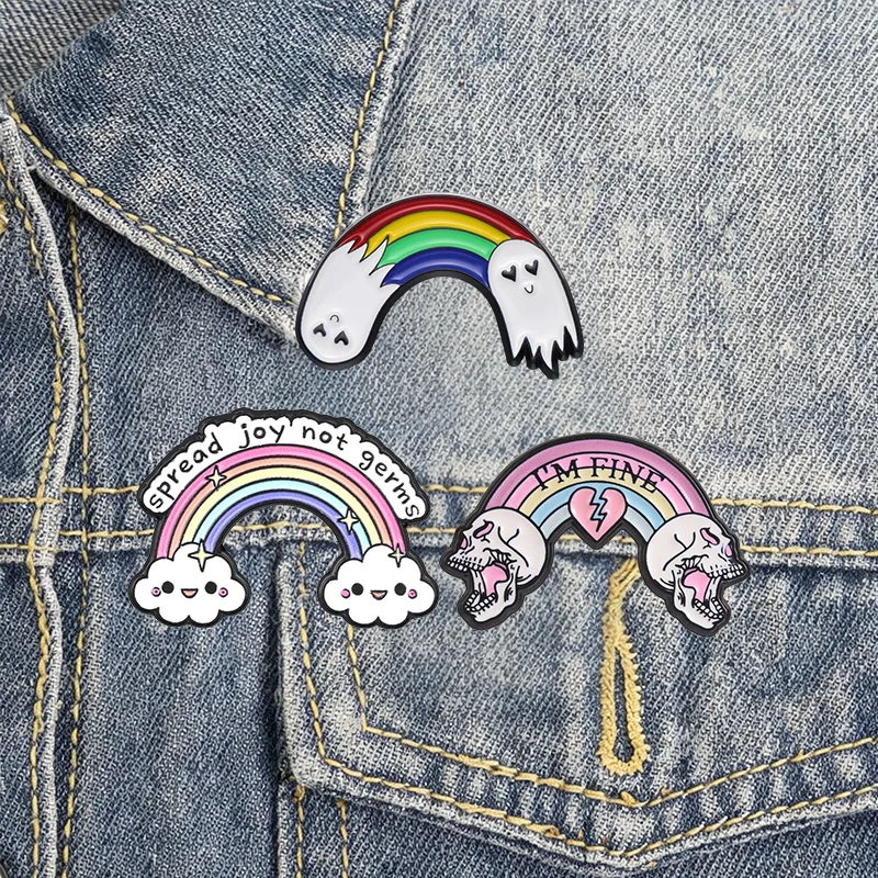 Wetter-Stimmungs-Emaille-Abzeichen-Set Regenbogen Wolke Regen Donner Zitat Legierungs-Brosche Schmuck-Accessoires Geschenke für Introvertierte – Detail 3