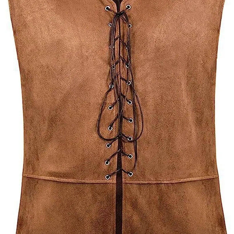 

European Mens Medieval Renaissance Pirate Clothing Halloween Costume Ultra Slim Fit Metal Decorated A-Line Narrow Shoulder Vest