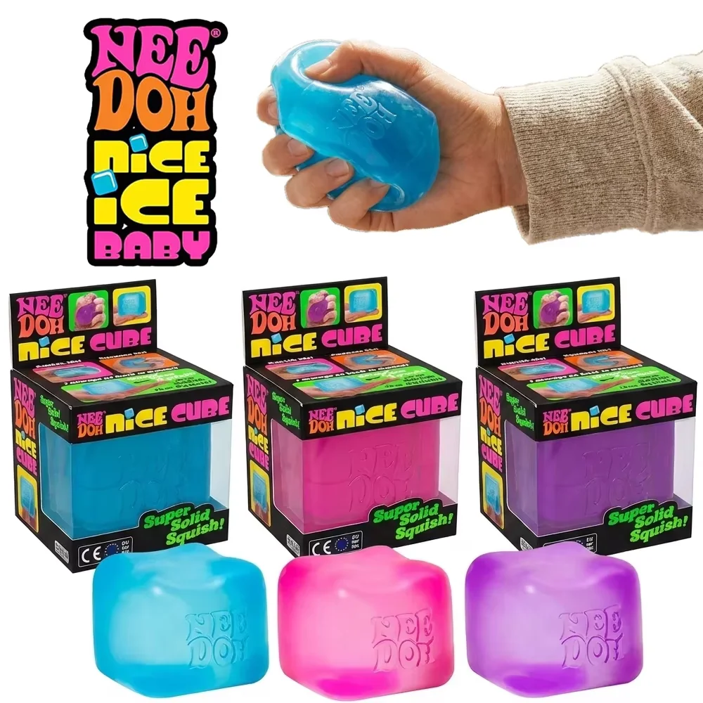 3PCS Schylling NeeDoh Solid Cube Sensory Squeeze Toy - Stress Relief Anxiety Reliever Squishy Stress Buster for Sensory Needs