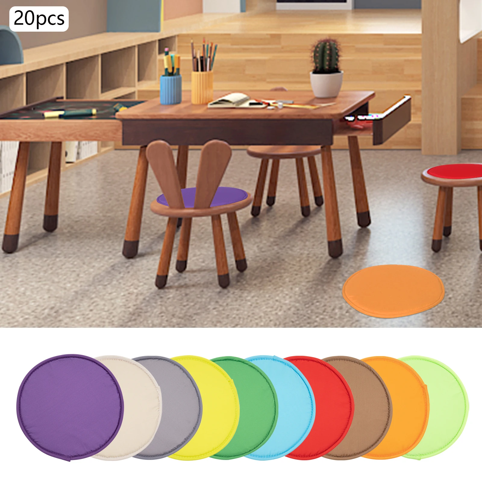 20-Pack Round Floor Cushion(11.8in)—Polyester+18mm Sponge, 10 Colors, Water-Washable, Stackable(Portable for Picnics)