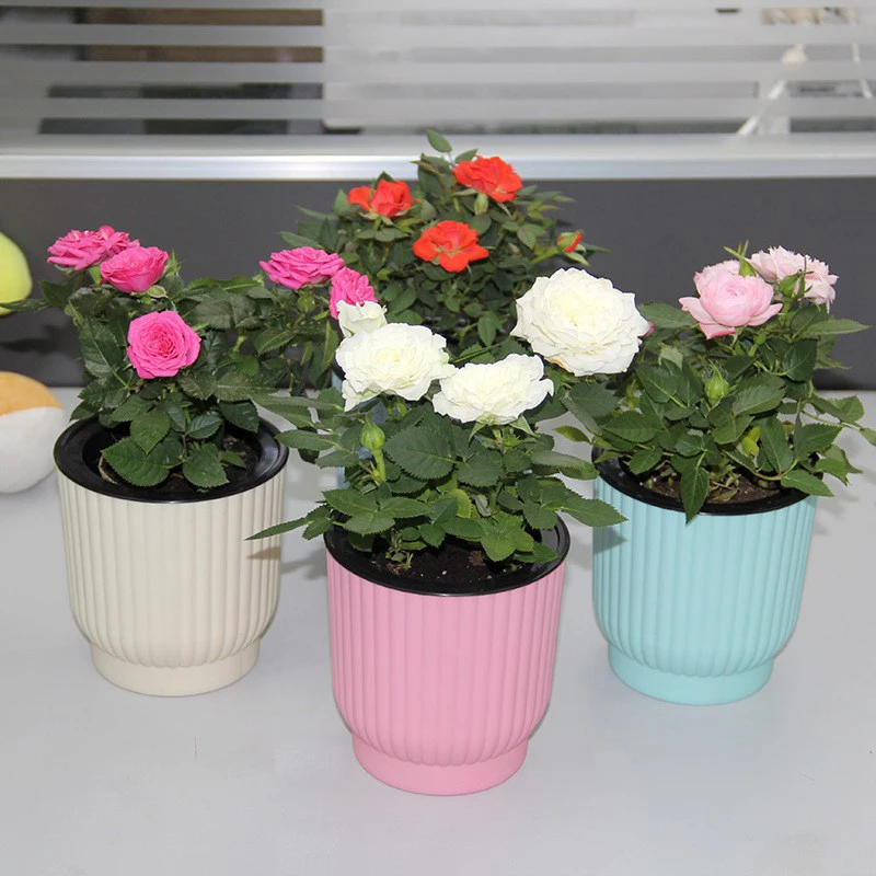 1pc Color Self-Absorbent Lazy Flower Pot Green Plant Potted Resin Round Personalized Vertical Pattern Rose Desktop Pot